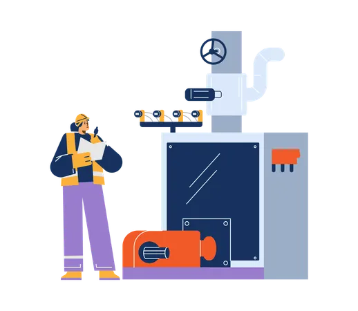 Ingeniera comprobando el equipo técnico  Ilustración