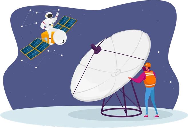 Ingeniero en Astronomía Investiga el Espacio Ultraterrestre con Antena  Ilustración