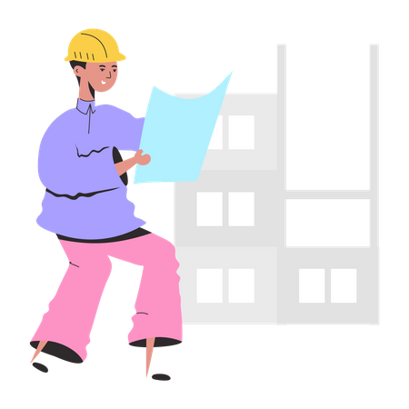 Ingeniero civil con plano  Ilustración