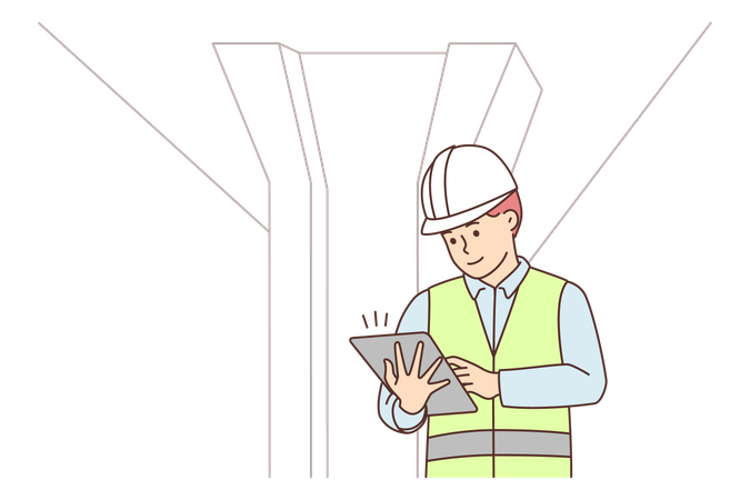Ingeniero civil trabajando en el sitio de construcción  Ilustración