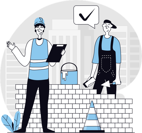 Ingeniero de construcción discutiendo con trabajadores  Illustration