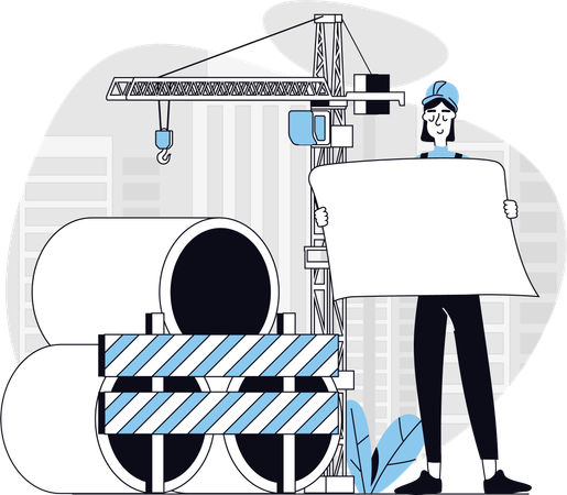 Ingeniero de construcción haciendo planos del sitio.  Illustration