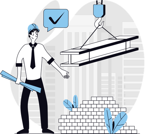 Ingeniero de construcción que construye la pared del apartamento.  Illustration