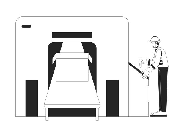 Ingeniero inspeccionando el sistema transportador de cajas de embalaje  Ilustración