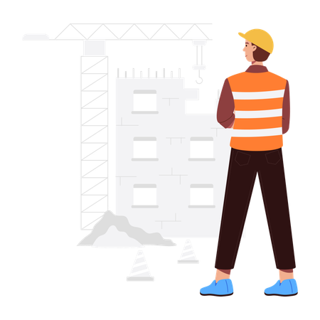 Ingeniero haciendo inspección en el sitio de construcción  Ilustración