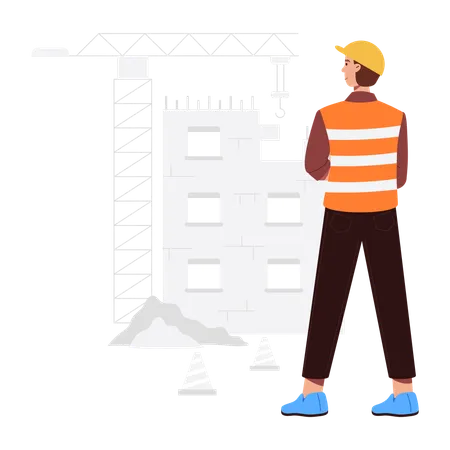 Ingeniero haciendo inspección en el sitio de construcción  Ilustración