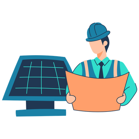 Ingeniero instala panel solar  Ilustración