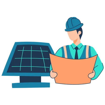 Ingeniero instala panel solar  Ilustración