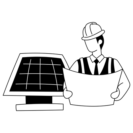 Ingeniero instala panel solar  Ilustración