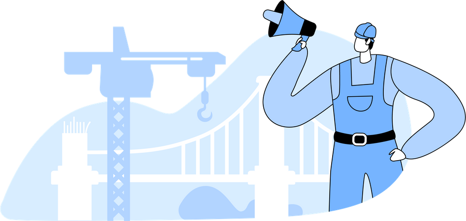 Ingeniero masculino anunciando en megáfono  Illustration