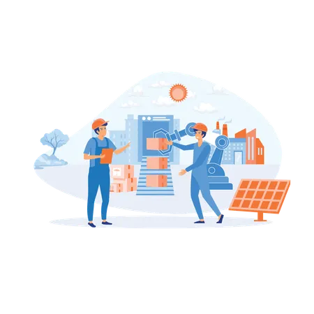Ingeniero trabajando con interfaz interactiva  Ilustración