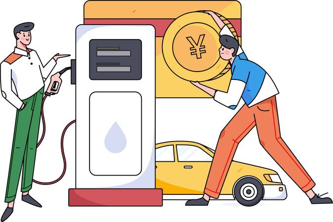 Ingeniero trabajando en gasolinera  Ilustración