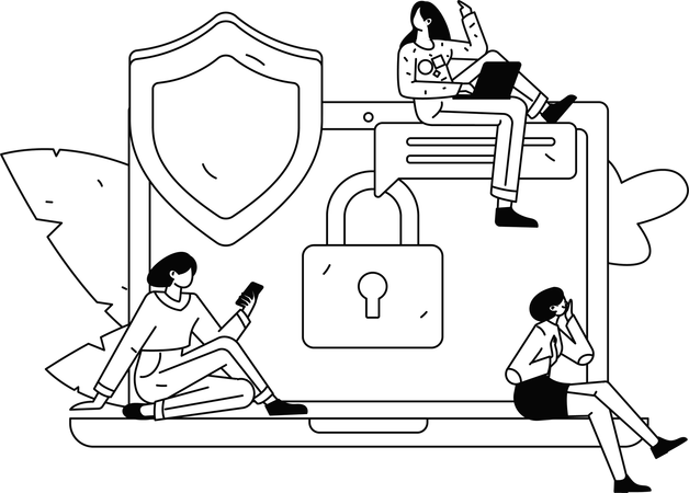 Ingenieros analizando la seguridad de los datos.  Ilustración