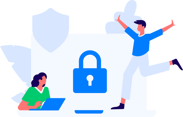 Ingenieros analizando la seguridad de los datos.  Ilustración
