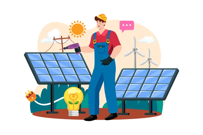 Los ingenieros están instalando energía solar  Ilustración