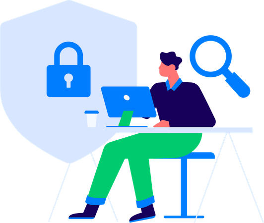 Ingenieros que trabajan en la seguridad del servidor  Ilustración