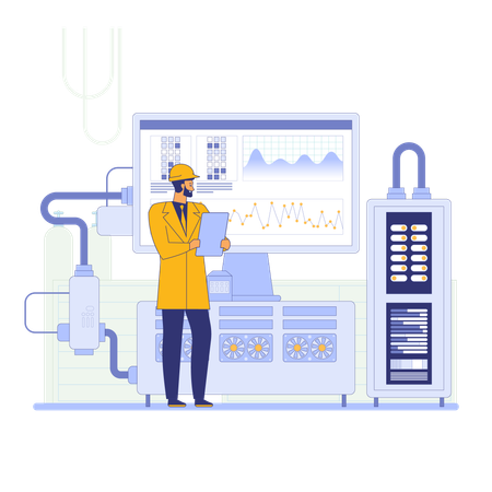 Ingénieur analysant un graphique numérique  Illustration