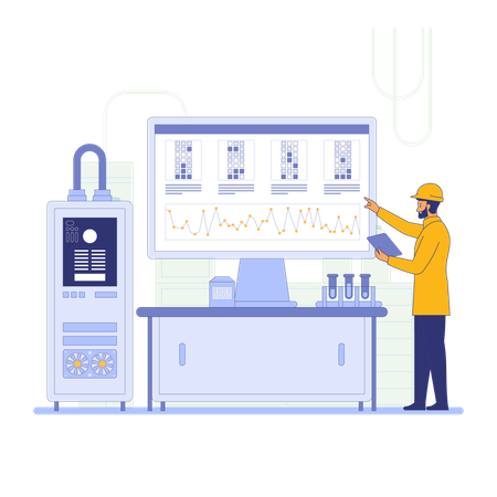 Ingénieur analysant un graphique numérique  Illustration