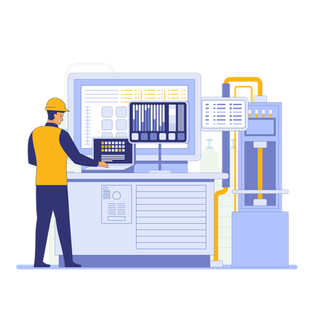 Ingénieur analysant un graphique numérique  Illustration