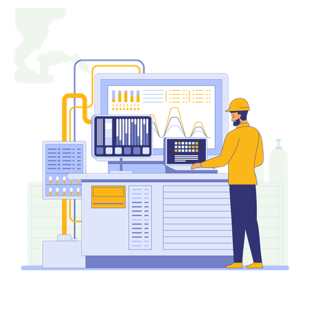 Ingénieur analysant un graphique numérique  Illustration