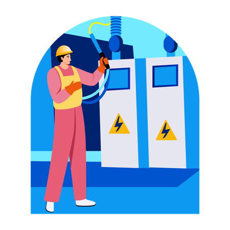 Ingenieur arbeitet an der Reparatur von Transformatoren  Illustration