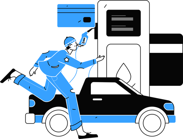 Ingenieur arbeitet an einer Tankstelle  Illustration