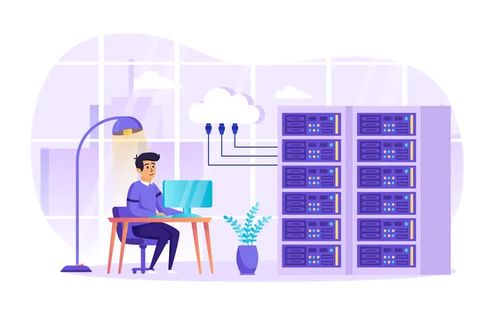 Ingenieur arbeitet im Rechenzentrum  Illustration