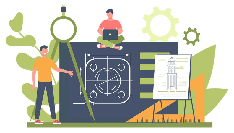 Ingenieur, der an einem Projekt arbeitet  Illustration