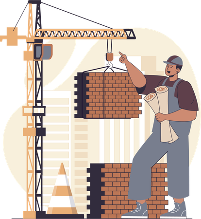 Ingénieur donnant des instructions à la grue  Illustration