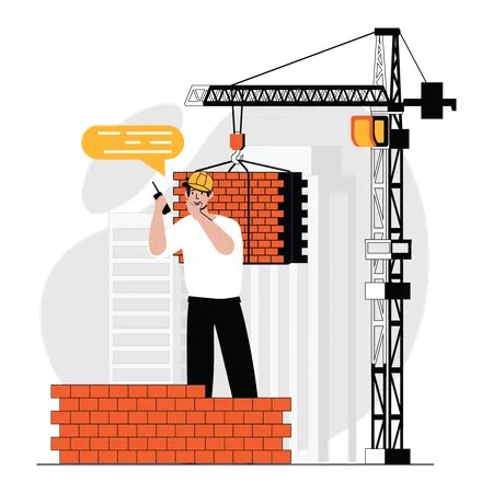 Ingénieur en construction parlant au téléphone  Illustration