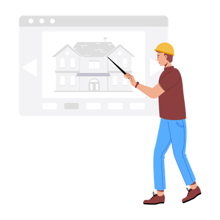 Ingenieur gibt Immobilienpräsentation  Illustration