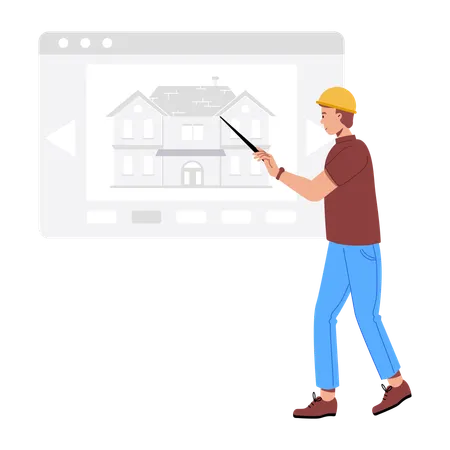 Ingenieur gibt Immobilienpräsentation  Illustration