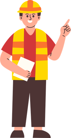 Ingénieur masculin pointant quelque chose  Illustration