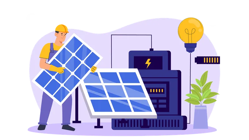 Ingenieur installiert Solarmodul  Illustration