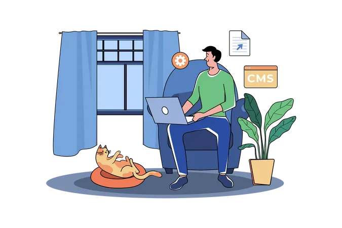 Ingenieur, IT-Spezialist, Programmierer, Mann, Arbeit, Heim  Illustration