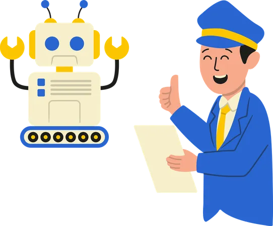 Ingenieur nimmt Chatbot zur Inbetriebnahme des Zuges in Anspruch  Illustration