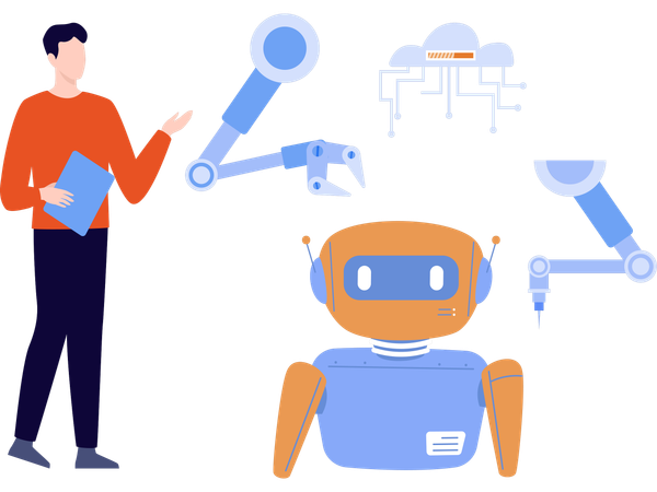 Ingénieur réparant un robot  Illustration