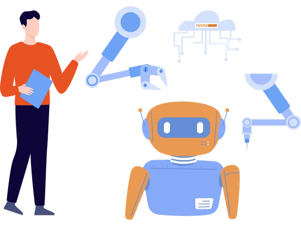 Ingénieur réparant un robot  Illustration