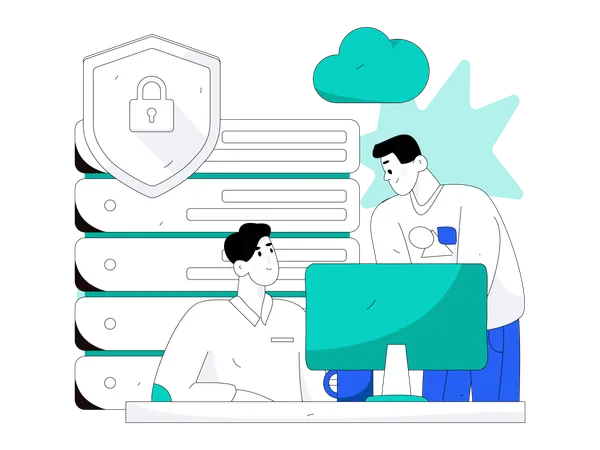 Ingénieur travaillant sur la protection des serveurs cloud  Illustration