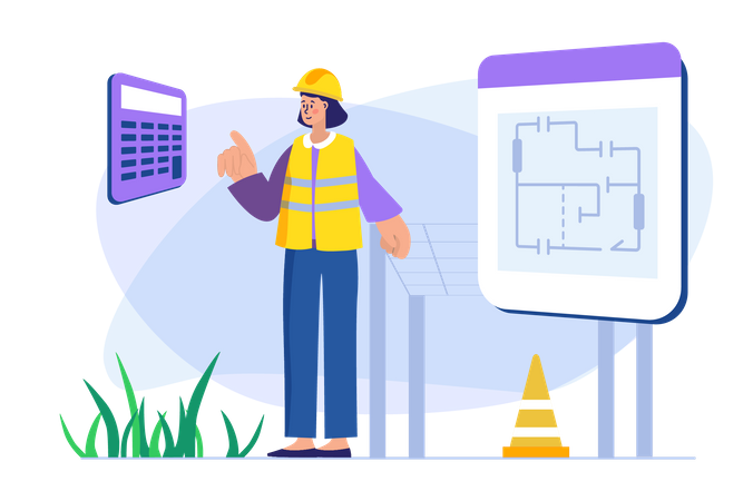 Ingenieurin arbeitet an Berechnungen  Illustration