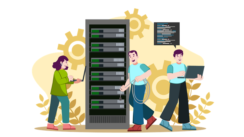 Ingenieurinnen und Ingenieure arbeiten am Netzwerk  Illustration