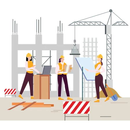 Ingénieurs debout sur un chantier de construction  Illustration