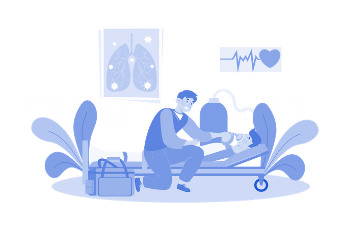 Un inhalothérapeute aide les patients ayant des difficultés respiratoires  Illustration