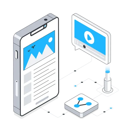 Teilen Sie Inhalte über Mobilgeräte  Illustration