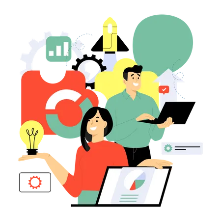 Equipe de negócios lançando startup  Ilustração