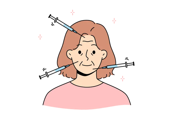 Injection against wrinkles on woman face done using syringe at appointment with cosmetologist  Illustration