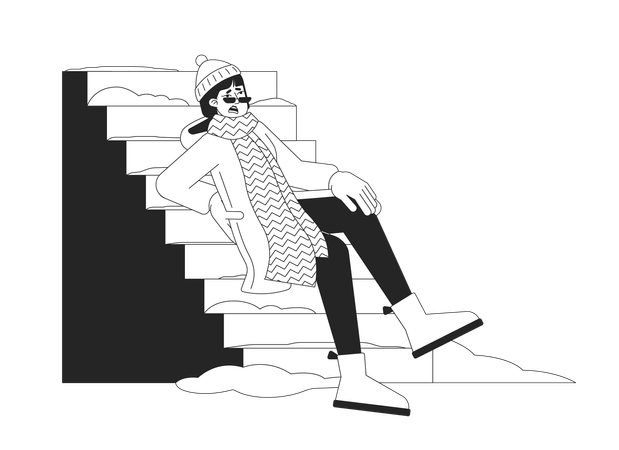 Injured back girl slips on outdoor steps icy  イラスト