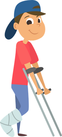 Injured boy walking with the help of sticks  Illustration