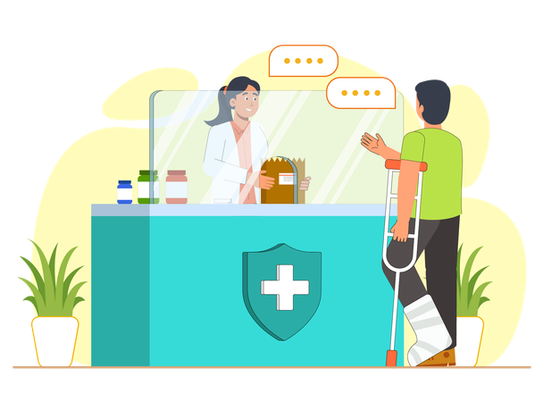 Injured Customer Purchasing Medicine From Pharmacy  Illustration