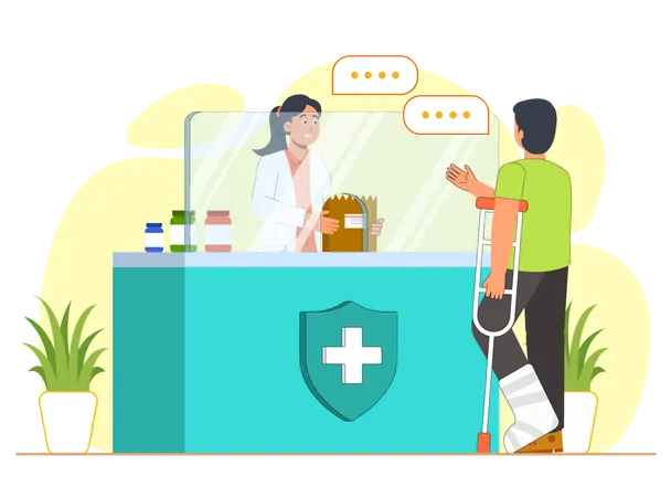 Injured Customer Purchasing Medicine From Pharmacy  Illustration